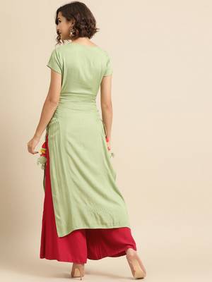 Divawalk Mint green straight kurta with side tie ups 4