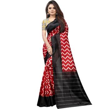 Red Butter Silk IKKAT Prints Sarees With Blouse 1
