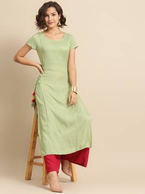 Divawalk Mint green straight kurta with side tie ups 5