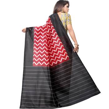 Red Butter Silk IKKAT Prints Sarees With Blouse 2
