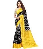 Black Butter Silk IKKAT Prints Sarees With Blouse