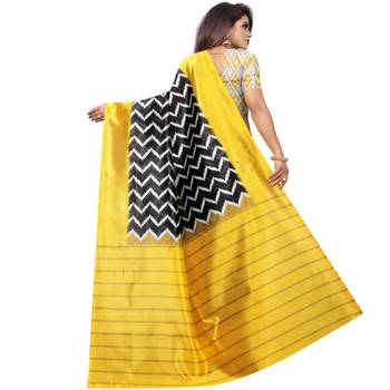 Black Butter Silk IKKAT Prints Sarees With Blouse 2