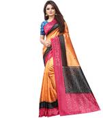 Orange Butter Silk IKKAT Prints Sarees With Blouse