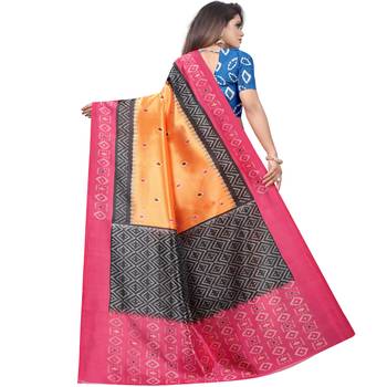 Orange Butter Silk IKKAT Prints Sarees With Blouse 2