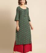 Green Printed Straight Kurta