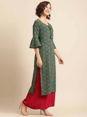 Green Printed Straight Kurta 3
