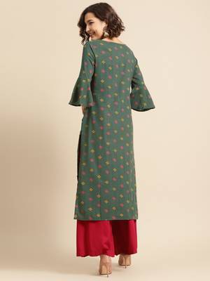 Green Printed Straight Kurta 4