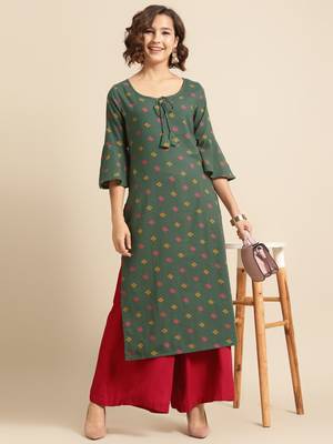 Green Printed Straight Kurta 5