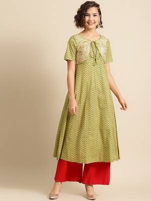 Divawalk Green printed anarkali with stiched jacket 1
