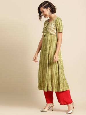 Divawalk Green printed anarkali with stiched jacket 3