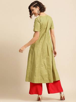 Divawalk Green printed anarkali with stiched jacket 4