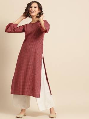 Divawalk Red checks straight kurta 1