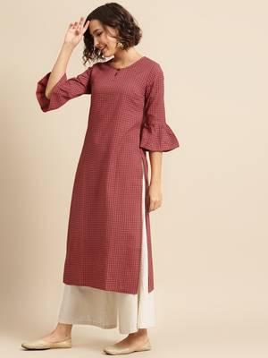 Divawalk Red checks straight kurta 3