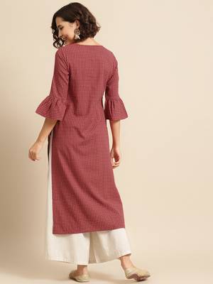 Divawalk Red checks straight kurta 4