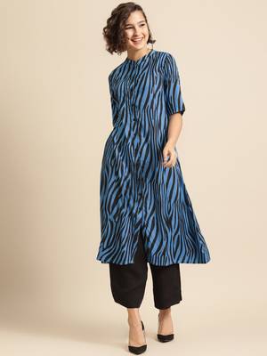  Divawalk Blue zebra print kurta 1