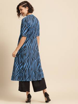  Divawalk Blue zebra print kurta 4