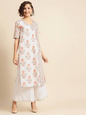 White Angrakha pattern Straight kurta 1