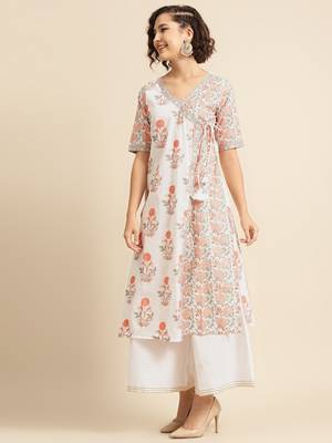 White Angrakha pattern Straight kurta 3
