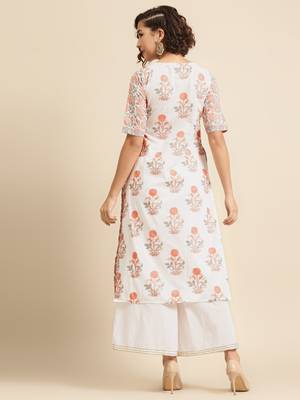 White Angrakha pattern Straight kurta 4