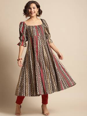 Divawalk Brown Square neck anarkali 5