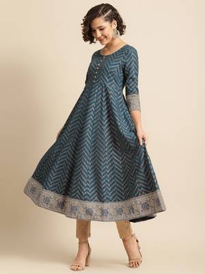 Divawalk Navy Blue and Grey Anarkali kurta 1