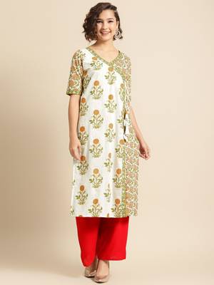 Divawalk White Green Straight kurta 1