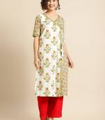 Divawalk White Green Straight kurta