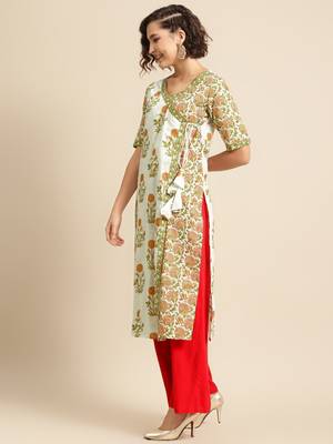 Divawalk White Green Straight kurta 3
