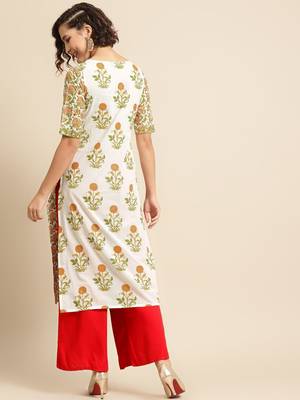 Divawalk White Green Straight kurta 4