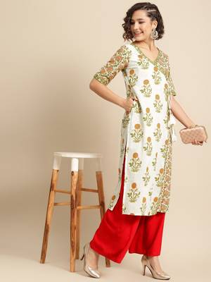 Divawalk White Green Straight kurta 5