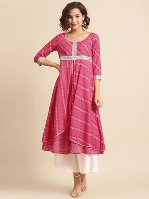 divawalk Magenta Bandhani Printed Layered Kurta 1