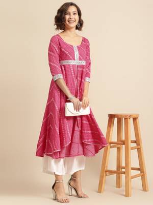 divawalk Magenta Bandhani Printed Layered Kurta 5