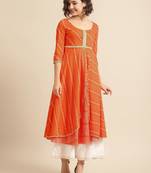 divawalk Orange Bandhani Printed Layered Kurta