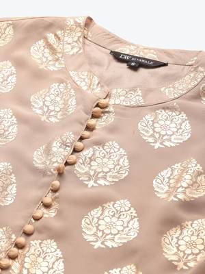 divawalk Beige Gold Khari Printed Flared Anarkali 2