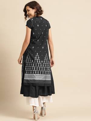 divawalk Black Sliver Foil Printed Layered Kurta 5
