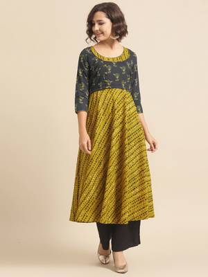 divawalk Mustard & Grey Printed Anarkali With koti 1