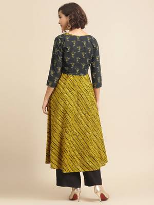 divawalk Mustard & Grey Printed Anarkali With koti 5