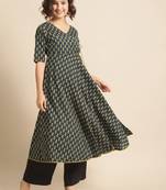 divawalk Grey & Mustard Printed Angrakha Style Anarkali