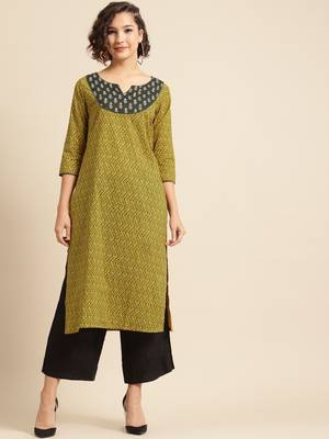 divawalk Mustard & Grey Printed Straight Kurta 1