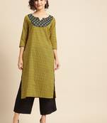 divawalk Mustard & Grey Printed Straight Kurta