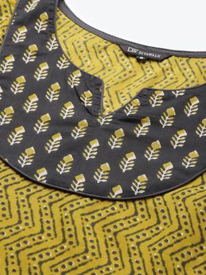 divawalk Mustard & Grey Printed Straight Kurta 2