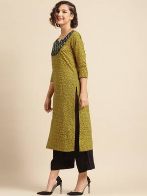 divawalk Mustard & Grey Printed Straight Kurta 3