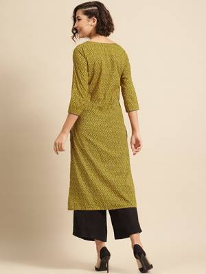 divawalk Mustard & Grey Printed Straight Kurta 4