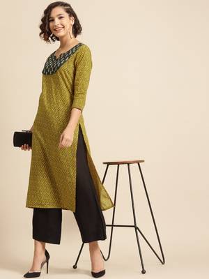 divawalk Mustard & Grey Printed Straight Kurta 5