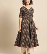 divawalk Brown & Orange Printed Angrakha Style Anarkali