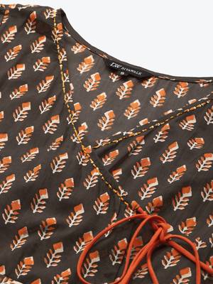 divawalk Brown & Orange Printed Angrakha Style Anarkali 2