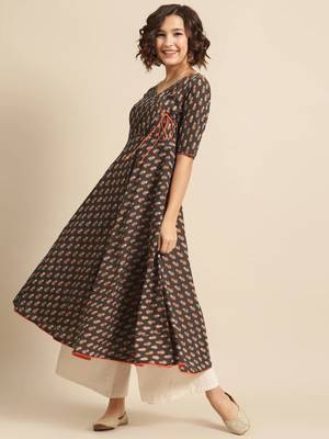 divawalk Brown & Orange Printed Angrakha Style Anarkali 3
