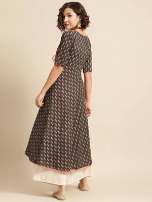 divawalk Brown & Orange Printed Angrakha Style Anarkali 4