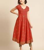 divawalk Red Gold Printed Flared Anarkali