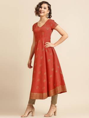 divawalk Red Gold Printed Flared Anarkali 3